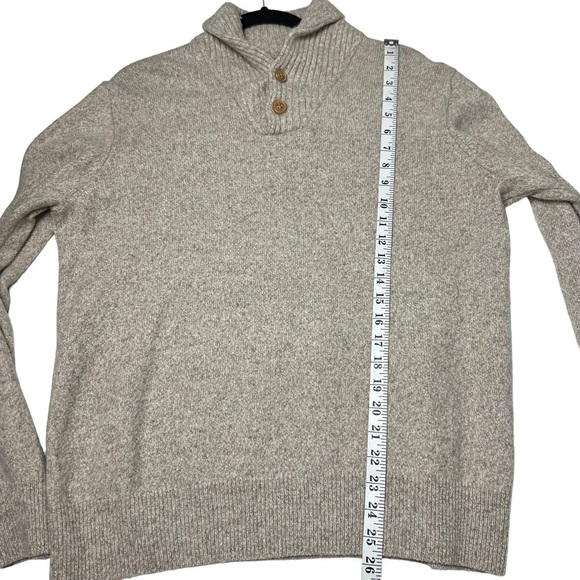 JCrew Sweater Mens Tan Collared Merino Wool Blend Mock Neck SZ L Henley Pullover - Picture 7 of 8